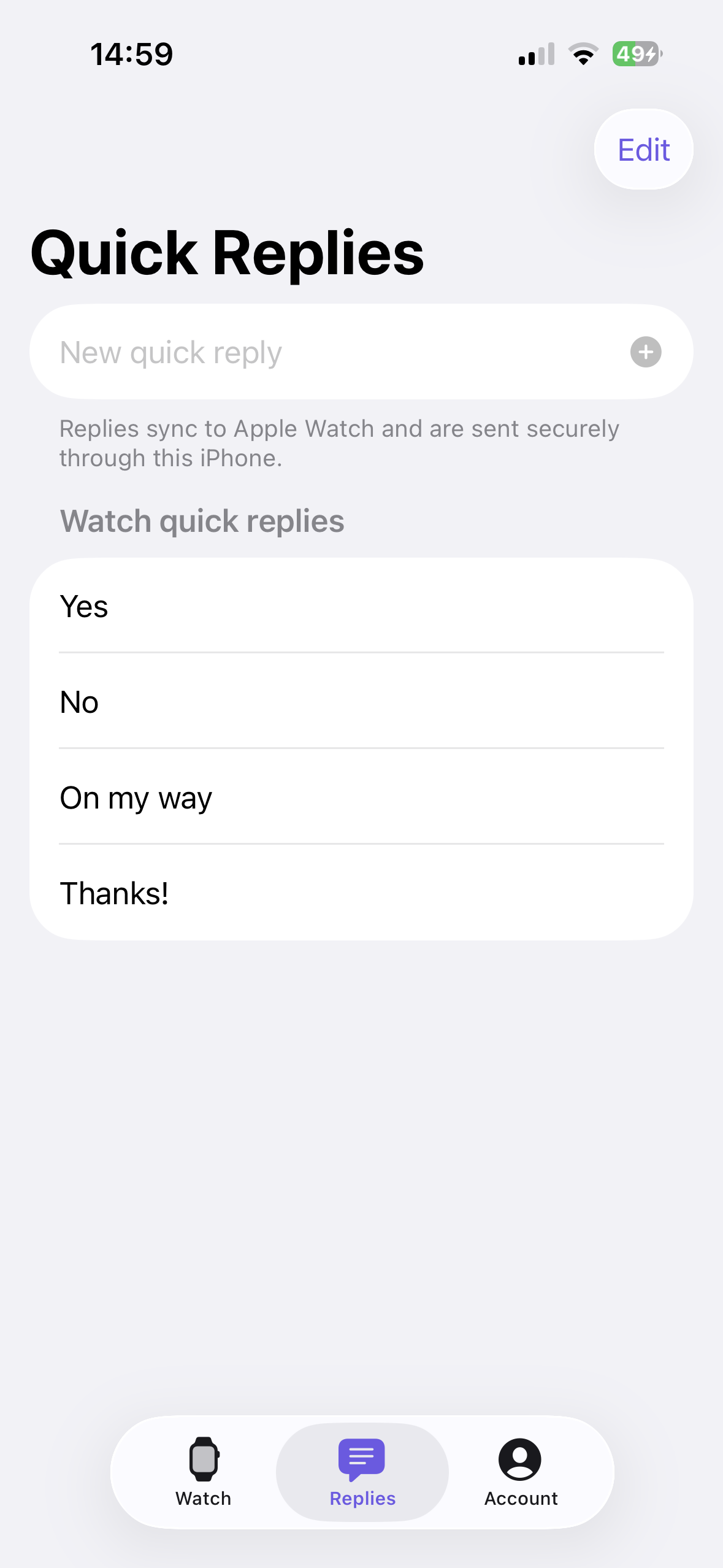 SGWatch quick replies on iPhone
