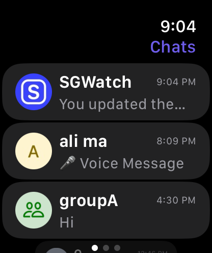 SGWatch private chat list on Apple Watch
