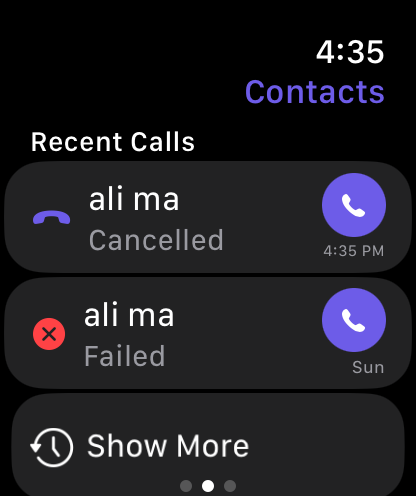 SGWatch recent calls on Apple Watch